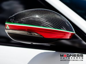 Alfa Romeo Giulia Mirror Covers - Carbon Fiber - Full Replacements - Red Stripe w/ QV Logo Alfa Romeo Giulia Mirror Covers - Carbon Fiber - Full Replacements - Red Stripe w/ QV Logo